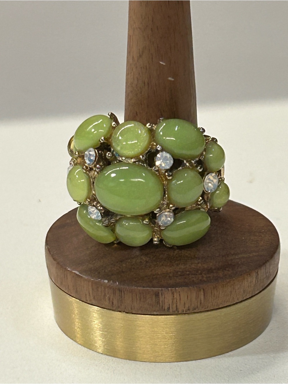 Vintage glass and rhinestone stretch statement ring